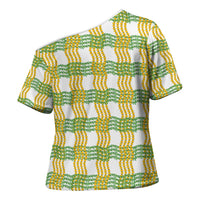 Aloha Hawaii Ilima Maile Lei Cross Shoulder Shirt Palaka Inspired Hawaiian-plaid White