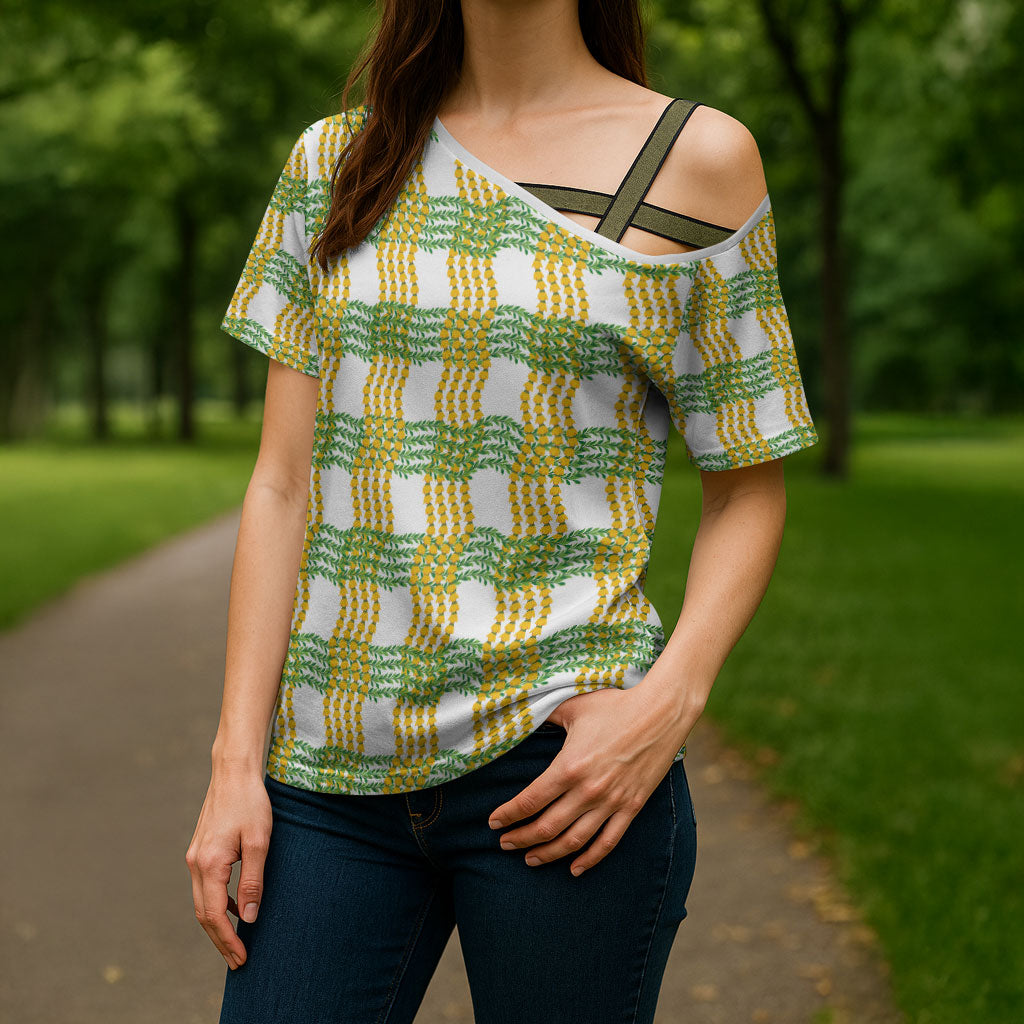 Aloha Hawaii Ilima Maile Lei Cross Shoulder Shirt Palaka Inspired Hawaiian-plaid White