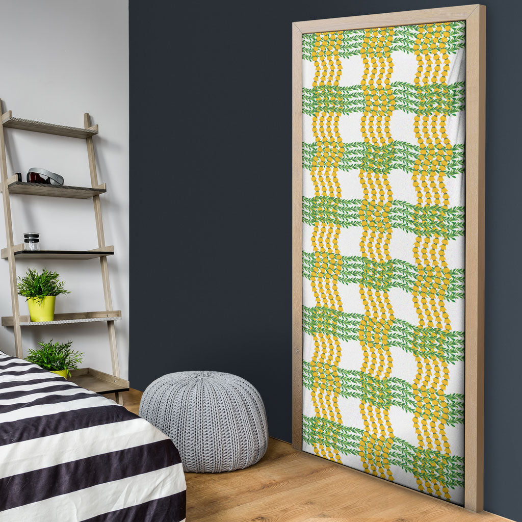 Aloha Hawaii Ilima Maile Lei Door Cover Palaka Inspired Hawaiian-plaid White
