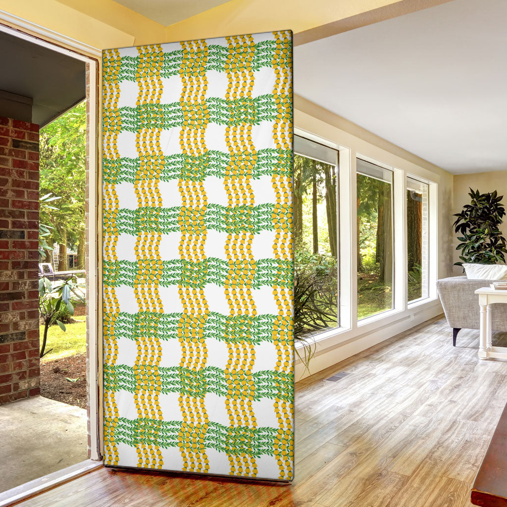 Aloha Hawaii Ilima Maile Lei Door Cover Palaka Inspired Hawaiian-plaid White