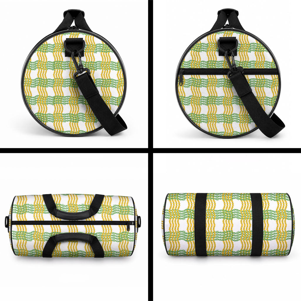 Aloha Hawaii Ilima Maile Lei Duffle Bag Palaka Inspired Hawaiian-plaid White