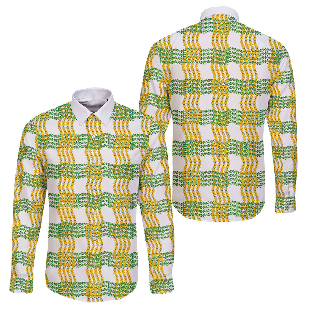 Aloha Hawaii Ilima Maile Lei Family Matching Long Sleeve Bodycon Dress and Hawaiian Shirt Palaka Inspired Hawaiian-plaid White