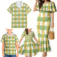 Aloha Hawaii Ilima Maile Lei Family Matching Mermaid Dress and Hawaiian Shirt Palaka Inspired Hawaiian-plaid White