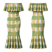 Aloha Hawaii Ilima Maile Lei Family Matching Mermaid Dress and Hawaiian Shirt Palaka Inspired Hawaiian-plaid White