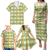 Aloha Hawaii Ilima Maile Lei Family Matching Puletasi and Hawaiian Shirt Palaka Inspired Hawaiian-plaid White