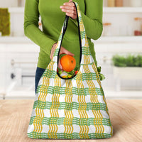 Aloha Hawaii Ilima Maile Lei Grocery Bag Palaka Inspired Hawaiian-plaid White
