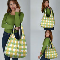 Aloha Hawaii Ilima Maile Lei Grocery Bag Palaka Inspired Hawaiian-plaid White