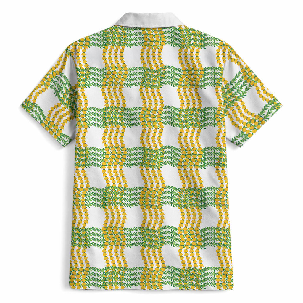 Aloha Hawaii Ilima Maile Lei Hawaiian Shirt Palaka Inspired Hawaiian-plaid White