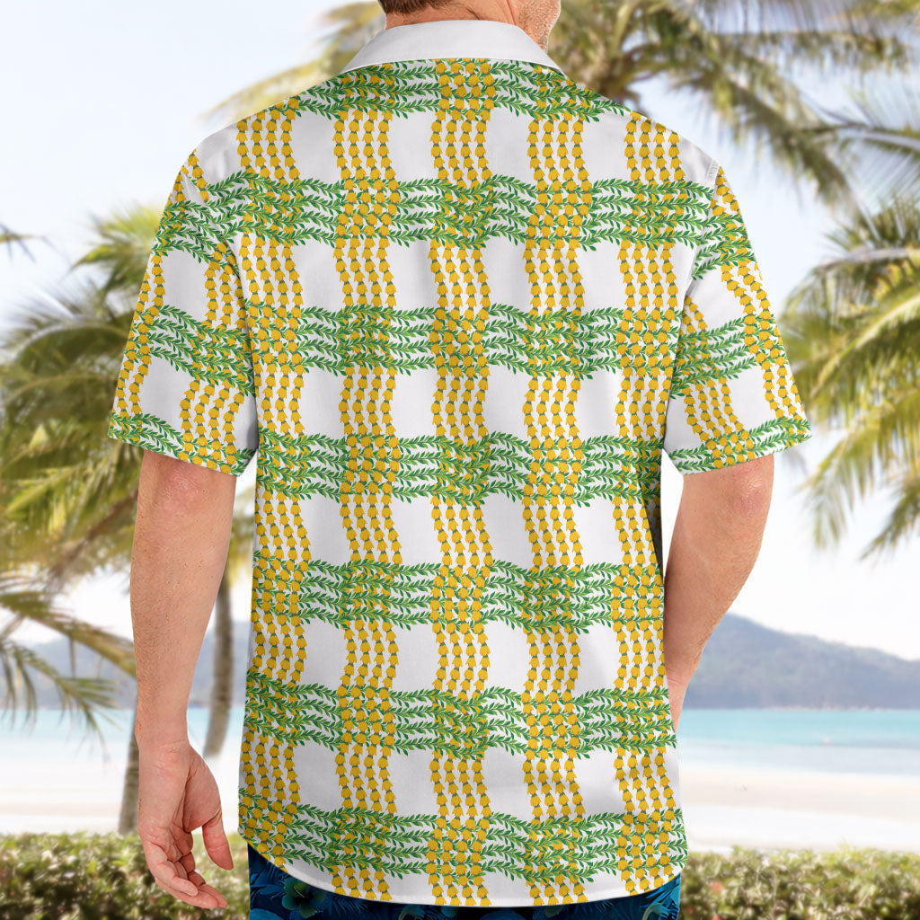 Aloha Hawaii Ilima Maile Lei Hawaiian Shirt Palaka Inspired Hawaiian-plaid White
