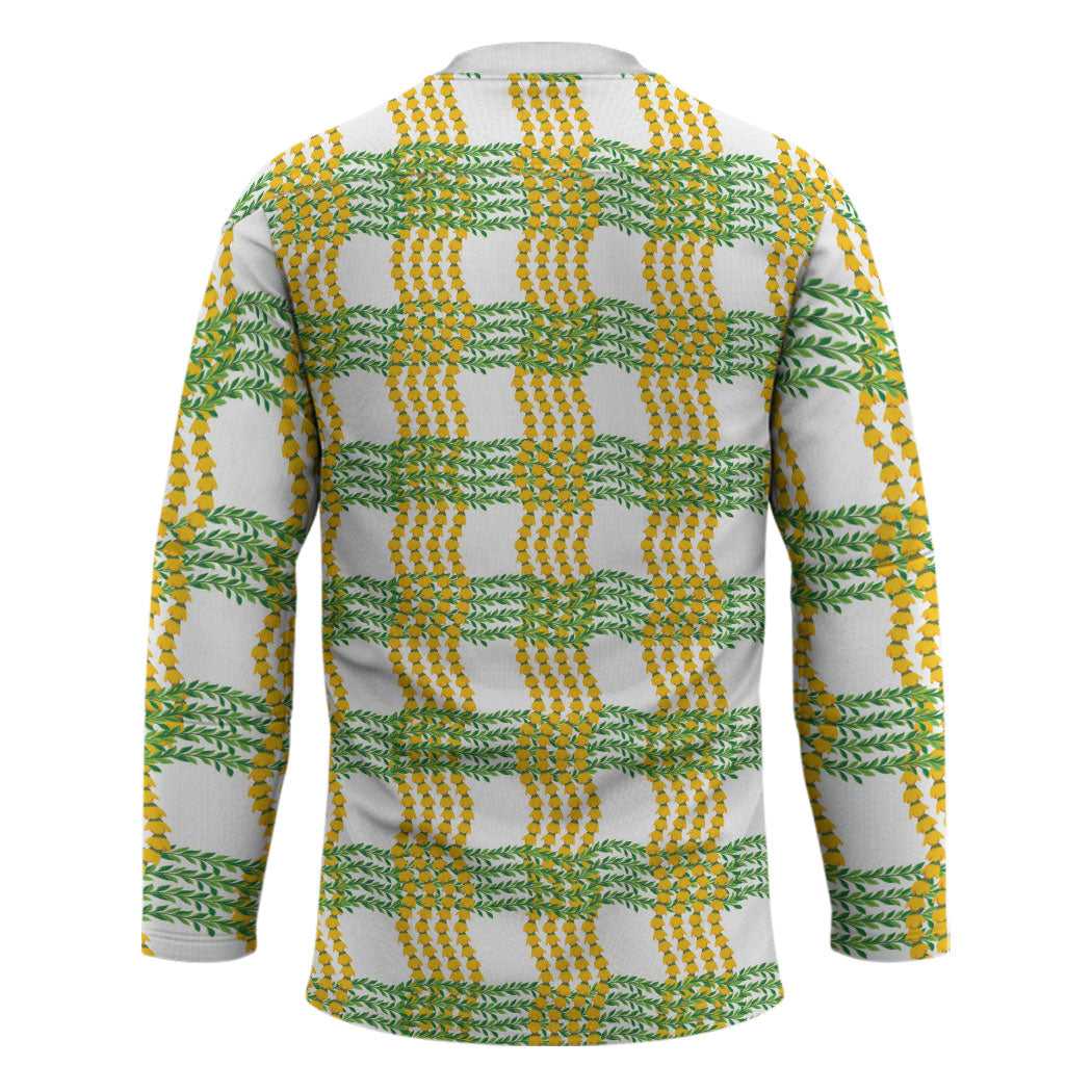Aloha Hawaii Ilima Maile Lei Hockey Jersey Palaka Inspired Hawaiian-plaid White