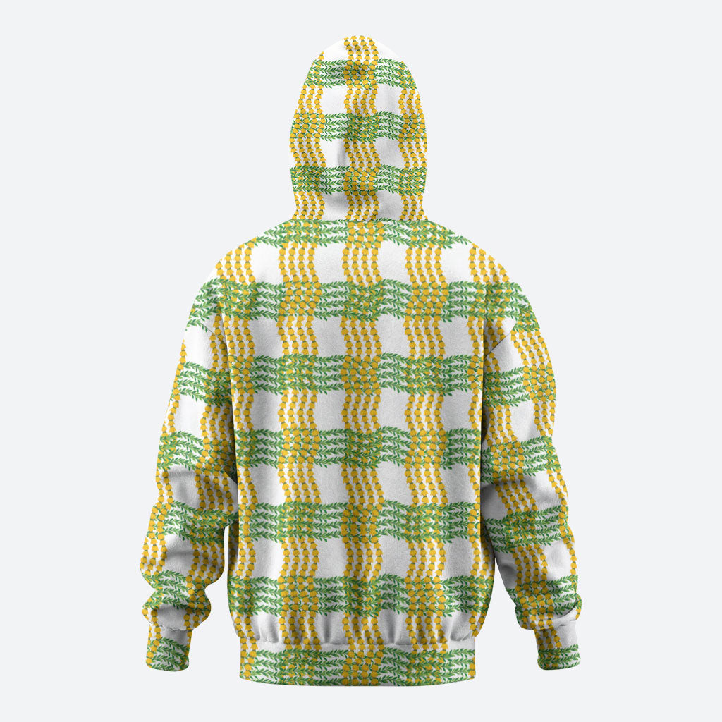 Aloha Hawaii Ilima Maile Lei Hoodie Palaka Inspired Hawaiian-plaid White