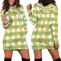 Aloha Hawaii Ilima Maile Lei Hoodie Dress Palaka Inspired Hawaiian-plaid White