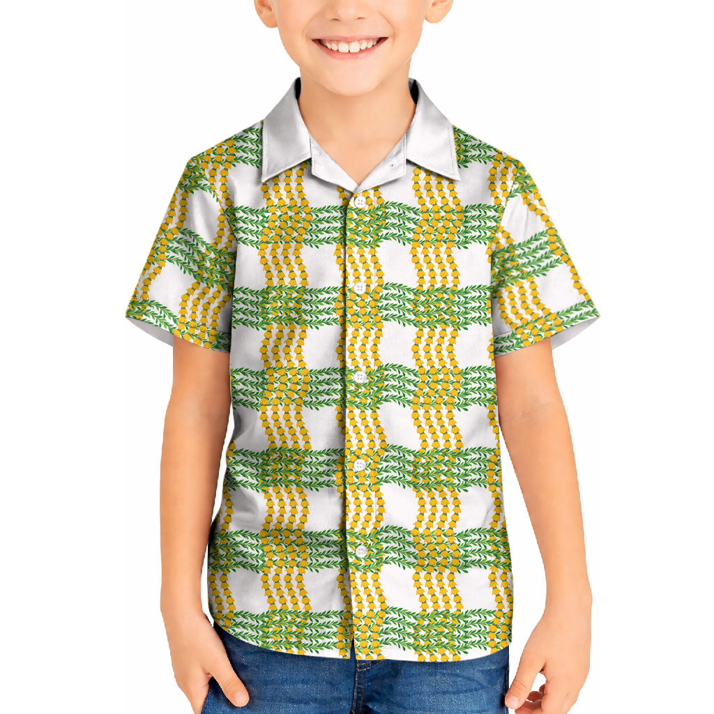 Aloha Hawaii Ilima Maile Lei Kid Hawaiian Shirt Palaka Inspired Hawaiian-plaid White LT14 Kid White - Polynesian Pride