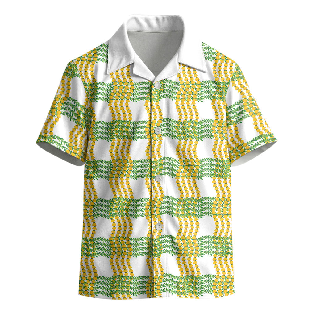 Aloha Hawaii Ilima Maile Lei Kid Hawaiian Shirt Palaka Inspired Hawaiian-plaid White
