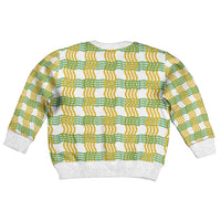 Aloha Hawaii Ilima Maile Lei Kid Ugly Christmas Sweater Palaka Inspired Hawaiian-plaid White