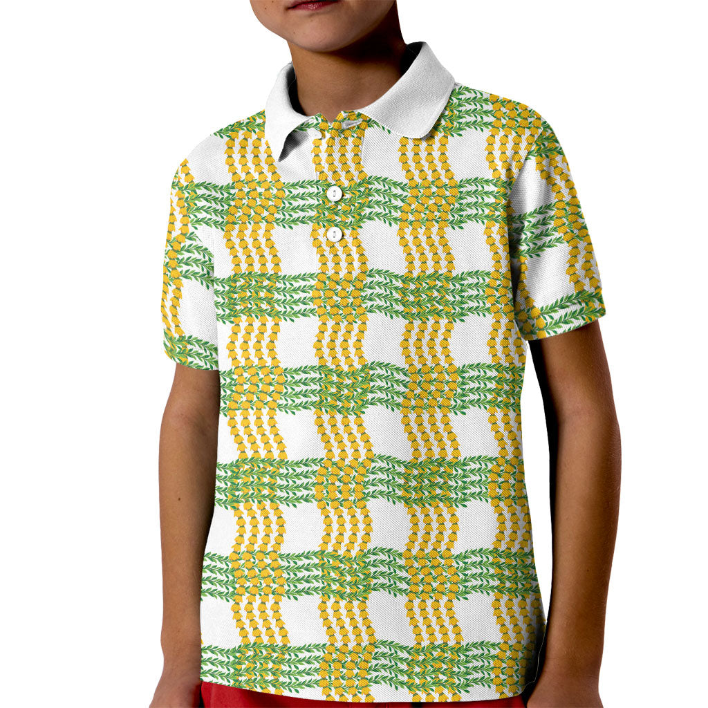Aloha Hawaii Ilima Maile Lei Kid Polo Shirt Palaka Inspired Hawaiian-plaid White