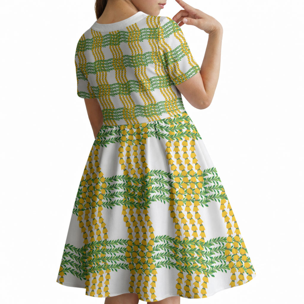 Aloha Hawaii Ilima Maile Lei Kid Short Sleeve Dress Palaka Inspired Hawaiian-plaid White