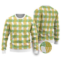 Aloha Hawaii Ilima Maile Lei Ugly Christmas Sweater Palaka Inspired Hawaiian-plaid White