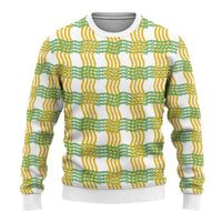 Aloha Hawaii Ilima Maile Lei Ugly Christmas Sweater Palaka Inspired Hawaiian-plaid White
