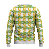 Aloha Hawaii Ilima Maile Lei Ugly Christmas Sweater Palaka Inspired Hawaiian-plaid White