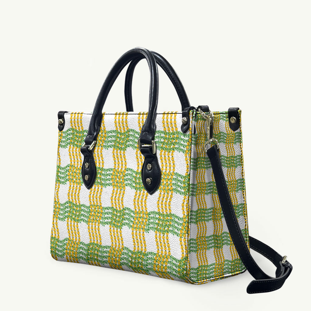 Aloha Hawaii Ilima Maile Lei Leather Bag Palaka Inspired Hawaiian-plaid White