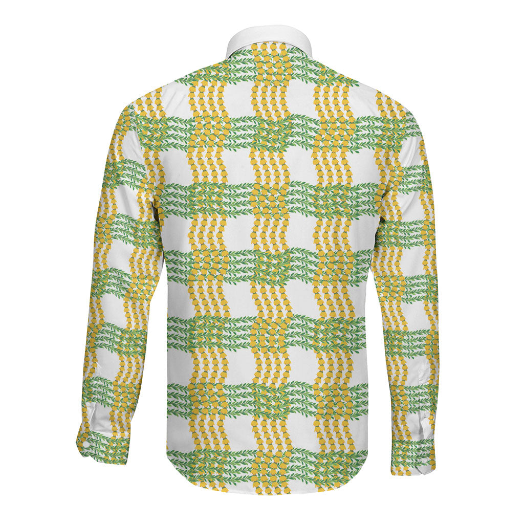 Aloha Hawaii Ilima Maile Lei Long Sleeve Button Shirt Palaka Inspired Hawaiian-plaid White