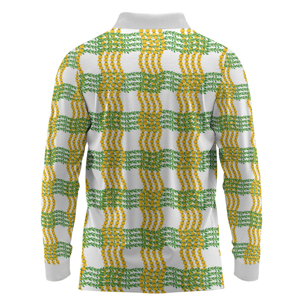 Aloha Hawaii Ilima Maile Lei Long Sleeve Polo Shirt Palaka Inspired Hawaiian-plaid White