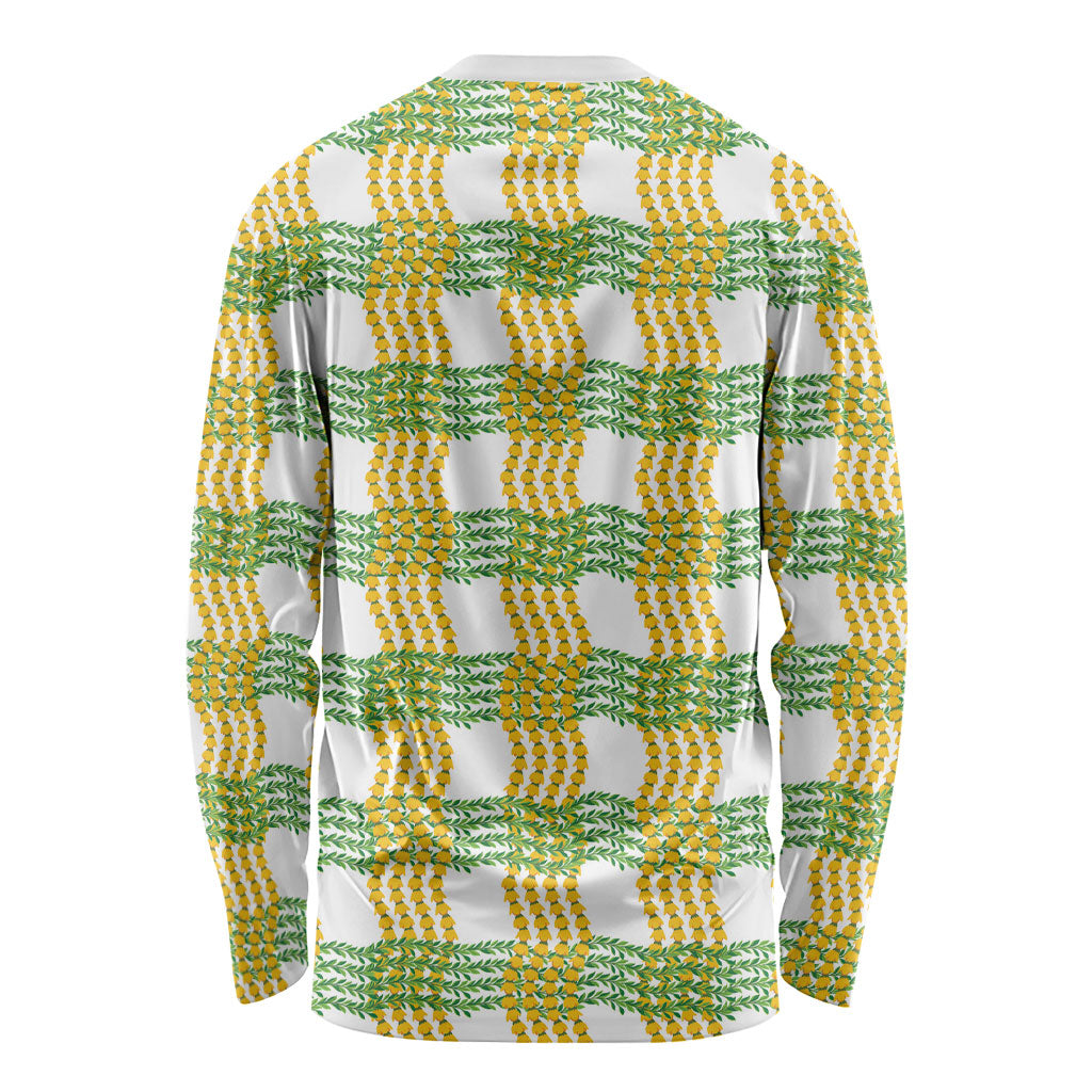 Aloha Hawaii Ilima Maile Lei Long Sleeve Shirt Palaka Inspired Hawaiian-plaid White