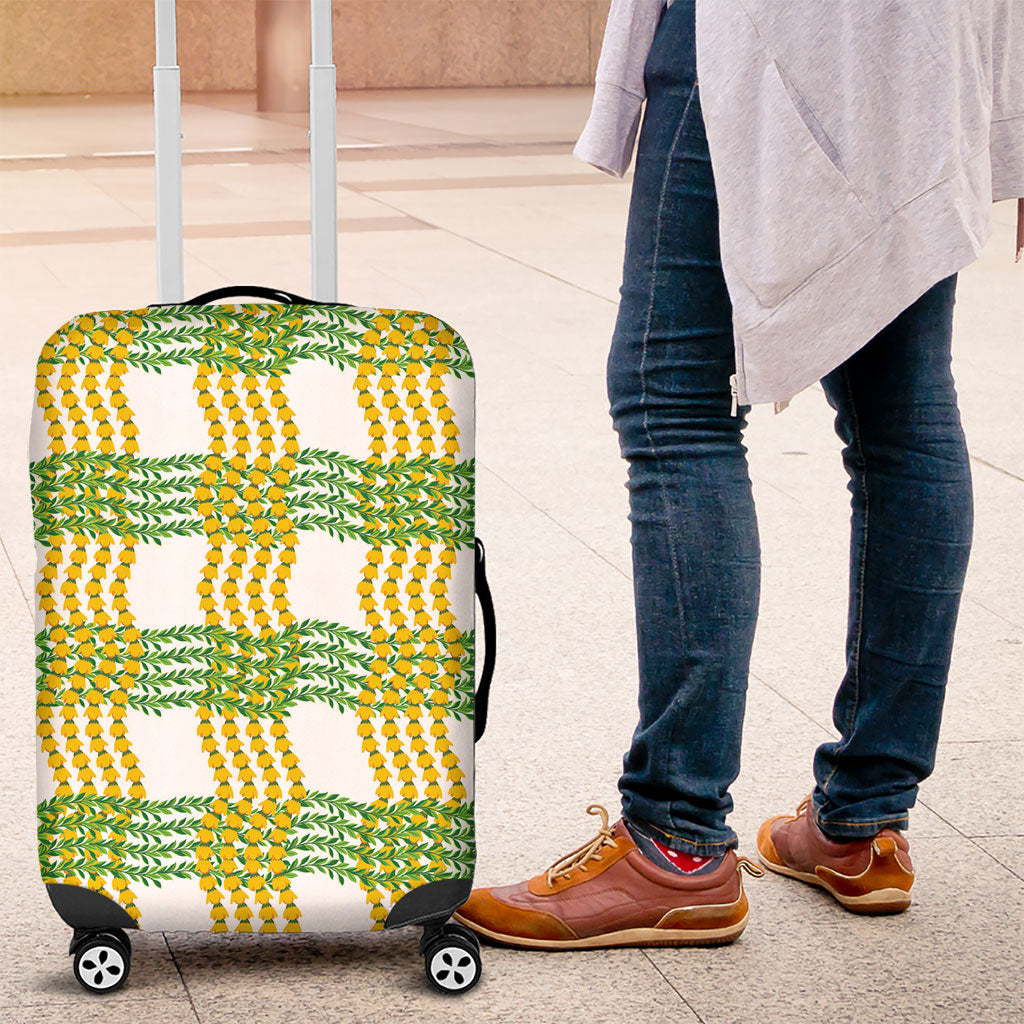 Aloha Hawaii Ilima Maile Lei Luggage Cover Palaka Inspired Hawaiian-plaid White LT14 White - Polynesian Pride
