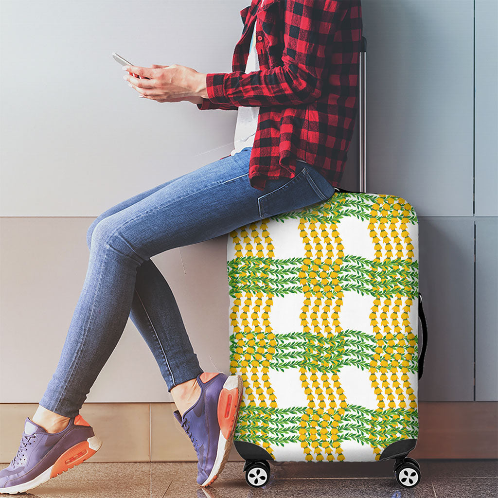 Aloha Hawaii Ilima Maile Lei Luggage Cover Palaka Inspired Hawaiian-plaid White