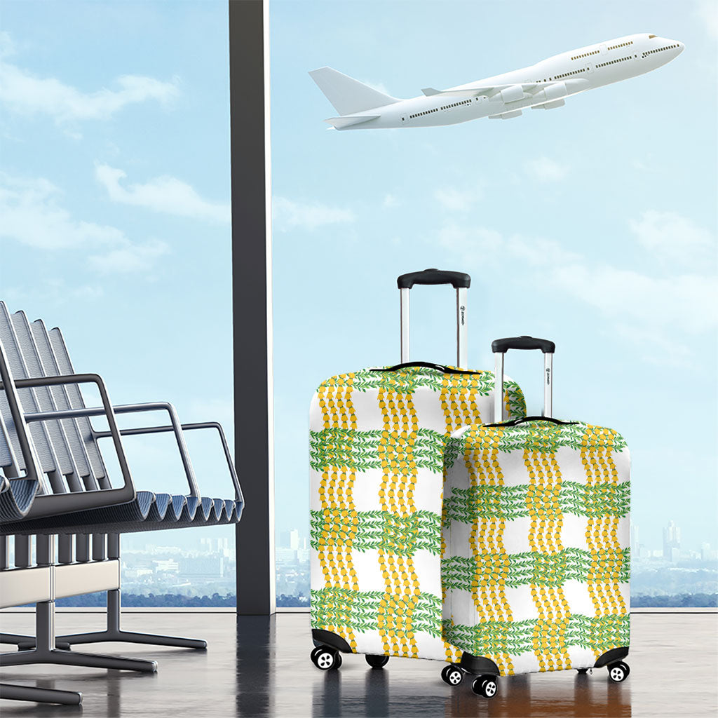 Aloha Hawaii Ilima Maile Lei Luggage Cover Palaka Inspired Hawaiian-plaid White