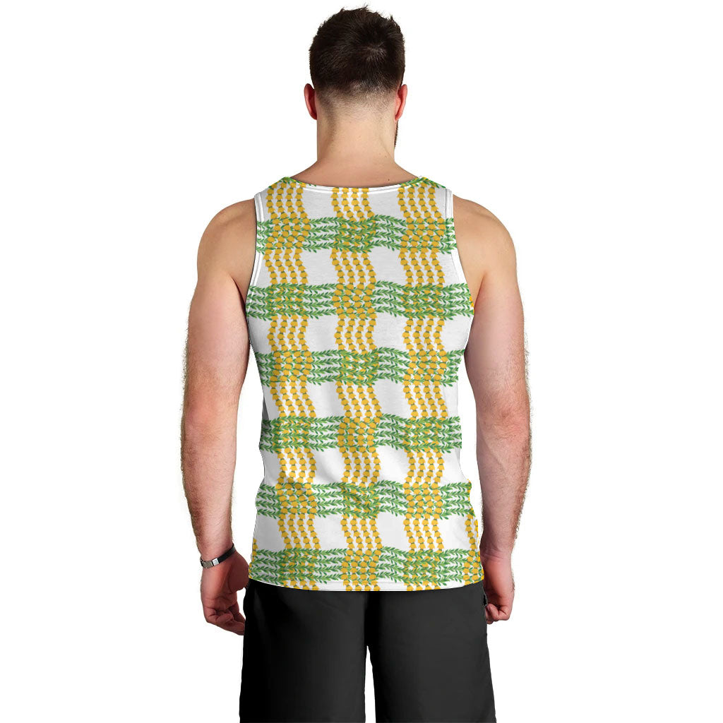 Aloha Hawaii Ilima Maile Lei Men Tank Top Palaka Inspired Hawaiian-plaid White