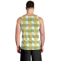 Aloha Hawaii Ilima Maile Lei Men Tank Top Palaka Inspired Hawaiian-plaid White