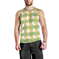Aloha Hawaii Ilima Maile Lei Men Tank Top Palaka Inspired Hawaiian-plaid White