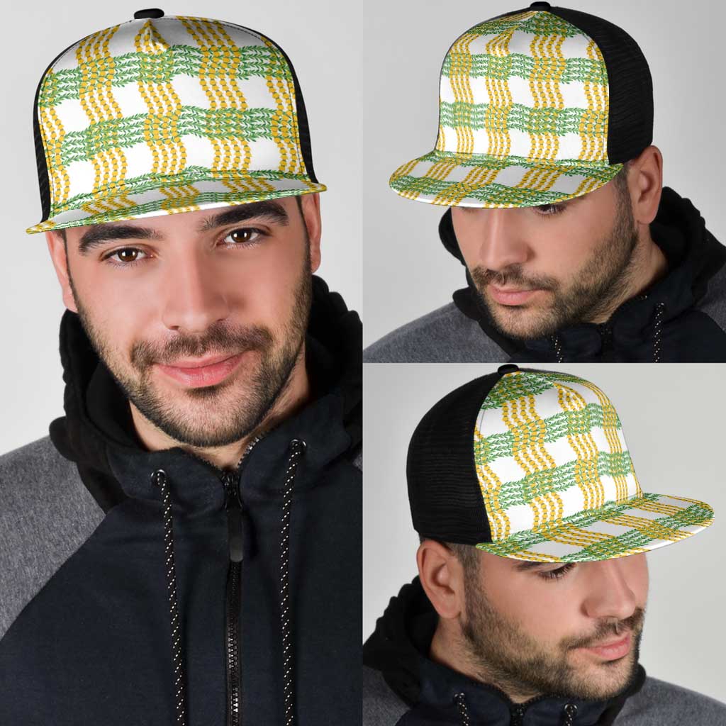 Aloha Hawaii Ilima Maile Lei Mesh Trucker Cap Palaka Inspired Hawaiian-plaid White