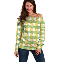 Aloha Hawaii Ilima Maile Lei Off Shoulder Sweater Palaka Inspired Hawaiian-plaid White