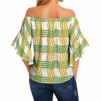 Aloha Hawaii Ilima Maile Lei Off Shoulder Wrap Waist Top Palaka Inspired Hawaiian-plaid White
