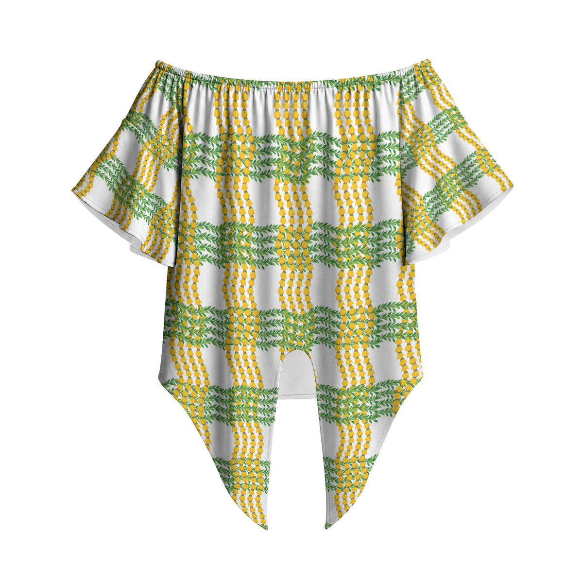 Aloha Hawaii Ilima Maile Lei Off Shoulder Wrap Waist Top Palaka Inspired Hawaiian-plaid White