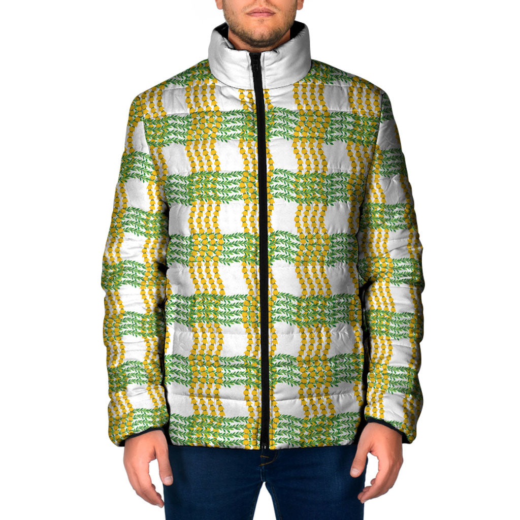Aloha Hawaii Ilima Maile Lei Padded Jacket Palaka Inspired Hawaiian-plaid White