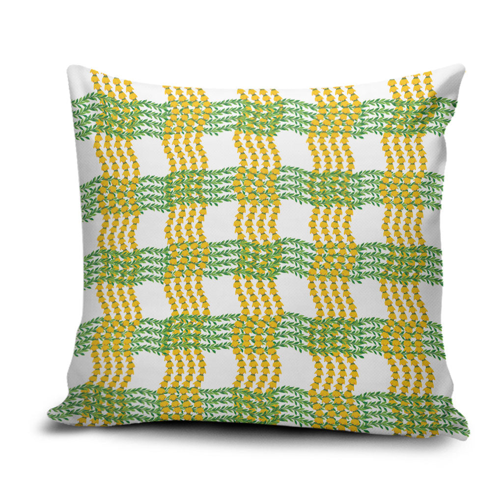 Aloha Hawaii Ilima Maile Lei Pillow Cover Palaka Inspired Hawaiian-plaid White