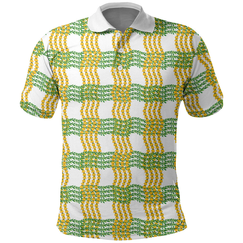 Aloha Hawaii Ilima Maile Lei Polo Shirt Palaka Inspired Hawaiian-plaid White