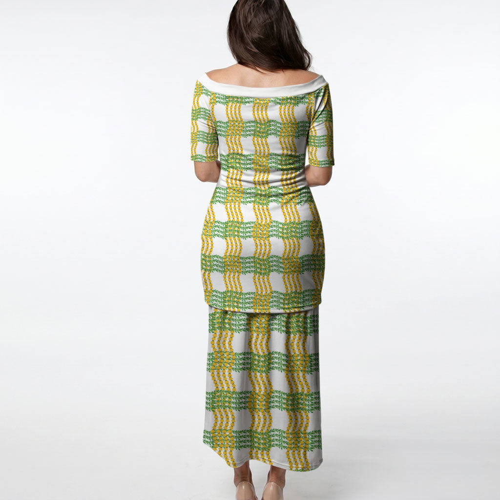 Aloha Hawaii Ilima Maile Lei Puletasi Palaka Inspired Hawaiian-plaid White
