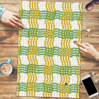 Aloha Hawaii Ilima Maile Lei Puzzle Palaka Inspired Hawaiian-plaid White