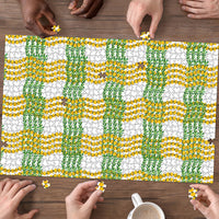 Aloha Hawaii Ilima Maile Lei Puzzle Palaka Inspired Hawaiian-plaid White