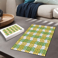 Aloha Hawaii Ilima Maile Lei Puzzle Palaka Inspired Hawaiian-plaid White