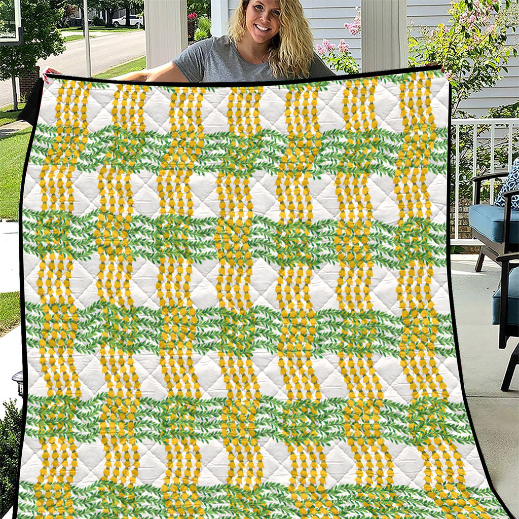 Aloha Hawaii Ilima Maile Lei Quilt Palaka Inspired Hawaiian-plaid White
