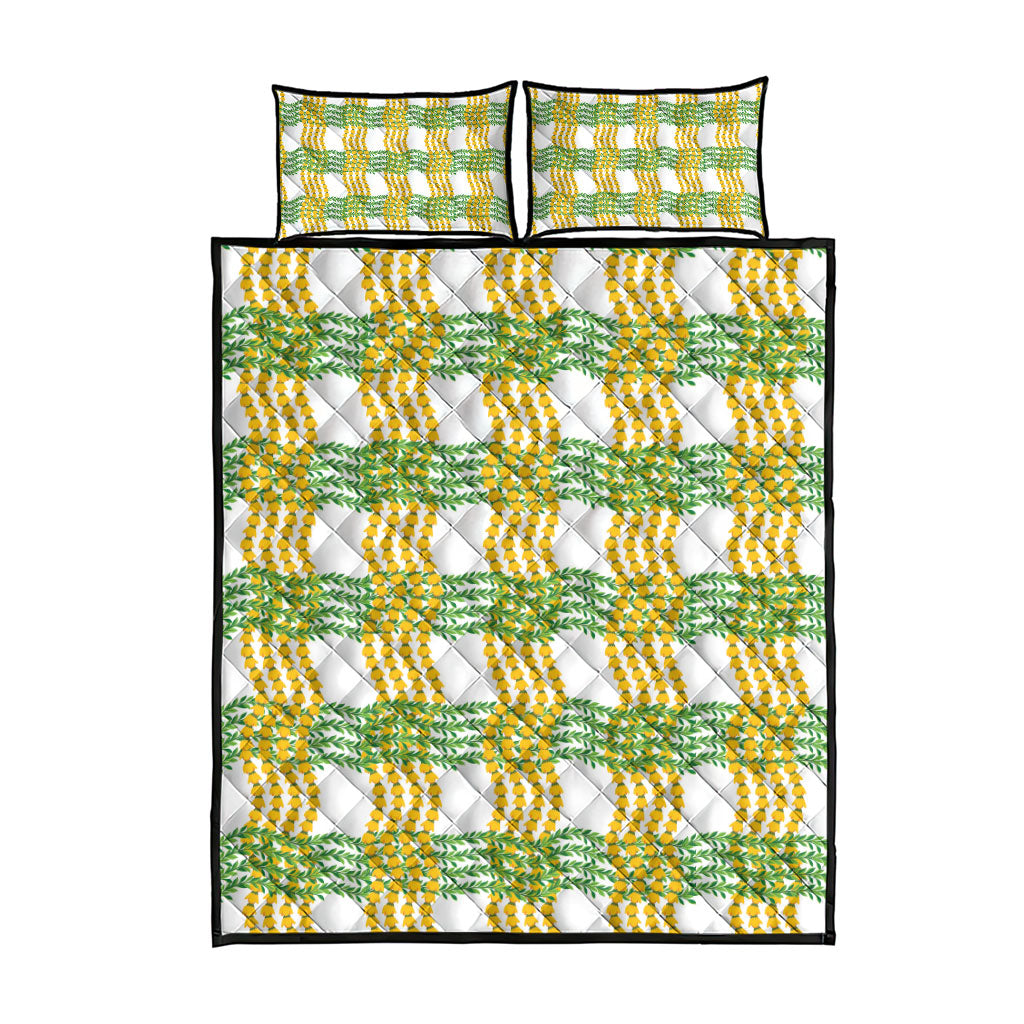 Aloha Hawaii Ilima Maile Lei Quilt Bed Set Palaka Inspired Hawaiian-plaid White