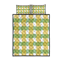 Aloha Hawaii Ilima Maile Lei Quilt Bed Set Palaka Inspired Hawaiian-plaid White