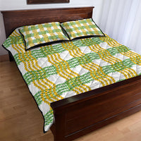 Aloha Hawaii Ilima Maile Lei Quilt Bed Set Palaka Inspired Hawaiian-plaid White