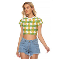 Aloha Hawaii Ilima Maile Lei Raglan Cropped T Shirt Palaka Inspired Hawaiian-plaid White